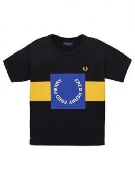 Image of Fred Perry Boys Colour Block Graphic Short Sleeve T-Shirt - Black, Size 3-4 Years
