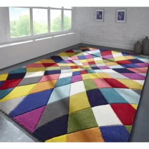 Image of Modern Quality Handcarved Geometric Design Multi Colour Soft Rug in 160x230cm (5'3''x7'7'') Rhumba