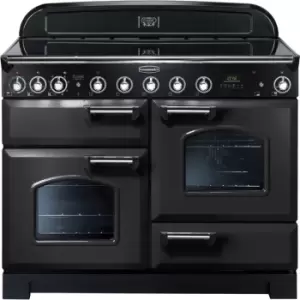 Image of Rangemaster Classic Deluxe CDL110EICB/C 110cm Electric Range Cooker with Induction Hob - Charcoal Black / Chrome - A/A Rated