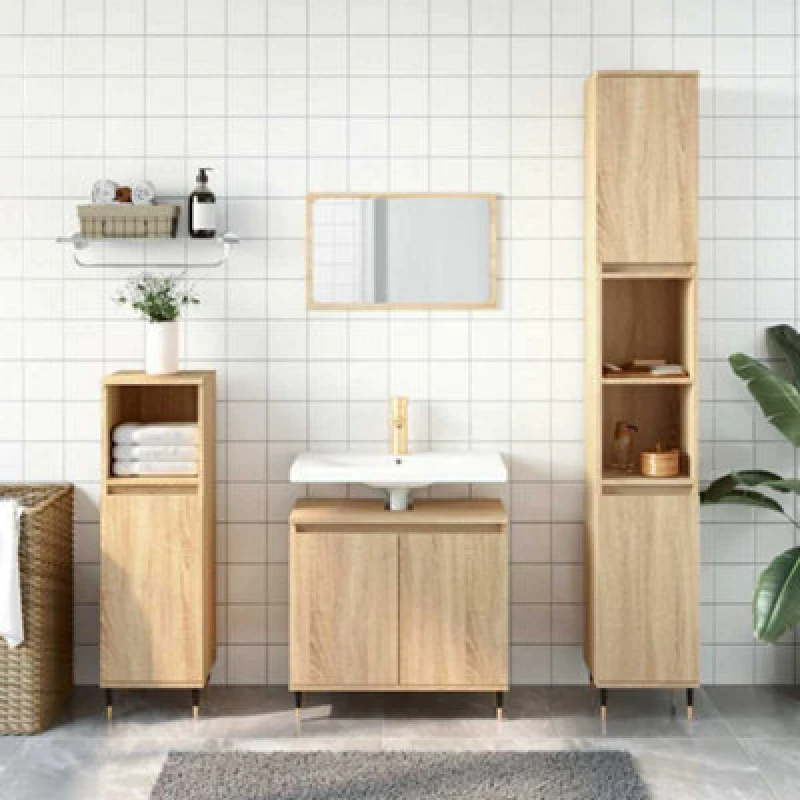 Image of Vidaxl Bathroom Cabinet Sonoma Oak 58X33X60 Cm Engineered Wood