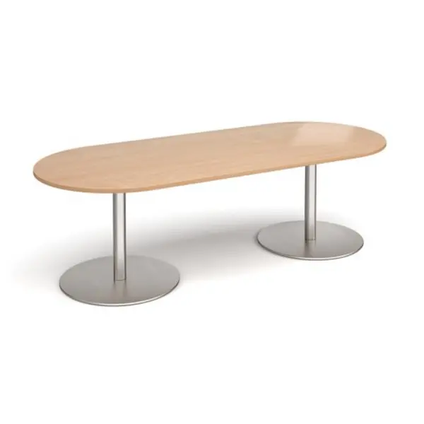 Image of Eternal Eternal radial end boardroom table 2400mm x 1000mm - brushed steel base, beech top Beech ETN24-BS-B