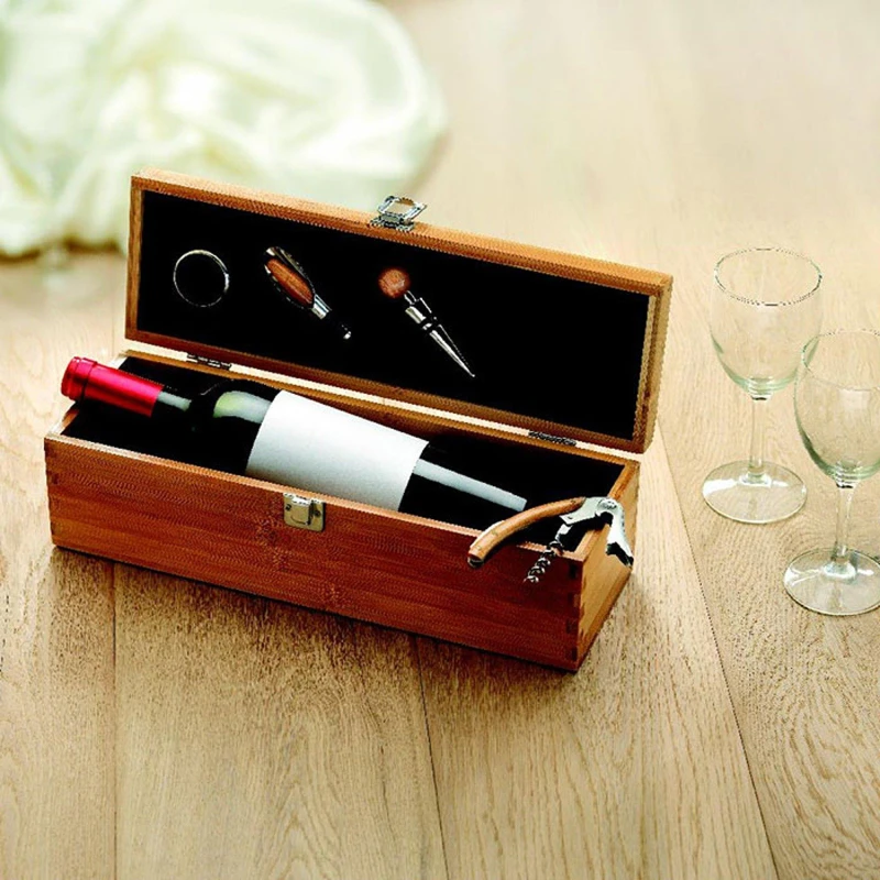 Image of Treat Republic Luxury Wine Set in Bamboo Gift Box Beige unisex Standard