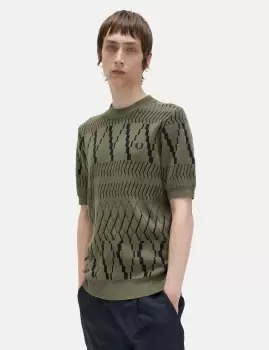 Image of Fred Perry Argyle Panel Knitted T-Shirt - Uniform Green