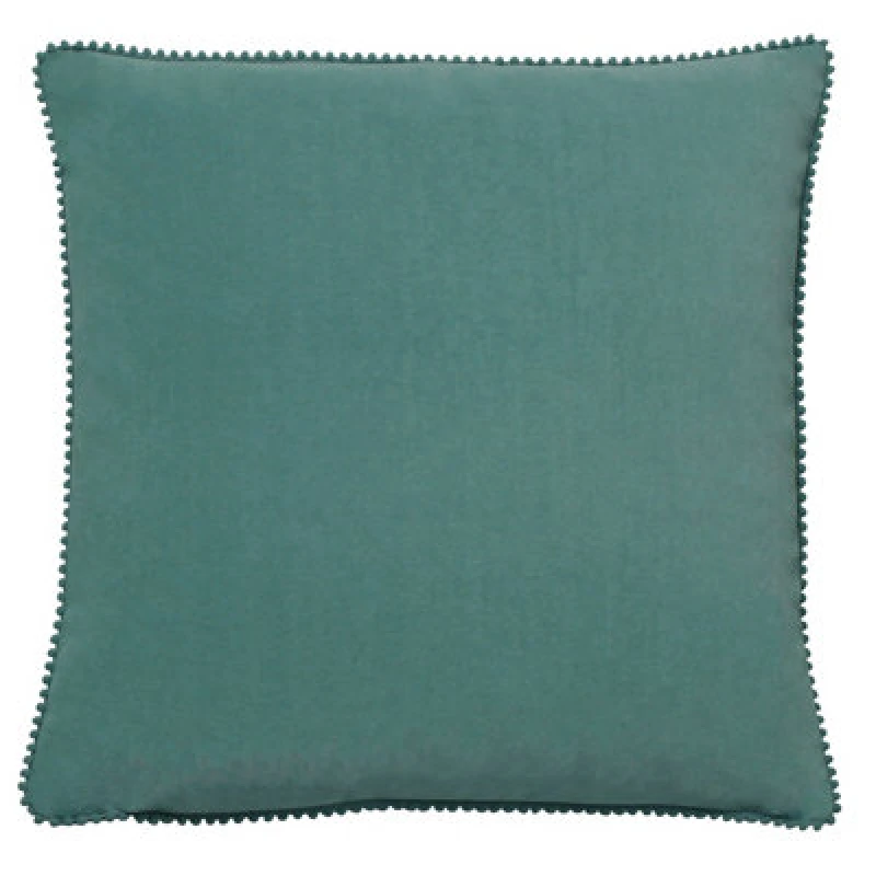 Image of Furn Furn Cosmo Soft Velvet Pom Pom Trimmed Cushion in Blue Size: 45cm x 45cm Blue 45cm x 45cm Unisex 5025532343970