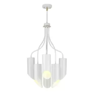 Image of 6 Bulb Chandelier Hanging Pendant Light White Aged Brass Finish LED E27 8W Bulb