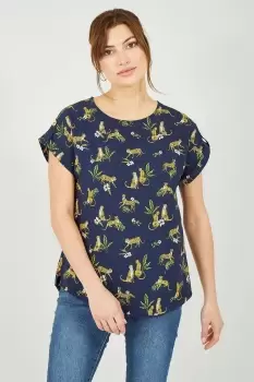 Image of Navy Recycled Cheetah Print Top