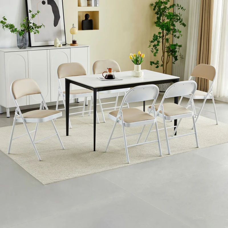 Image of MCC Direct Set of 6 Folding Dining Chairs with Metal Frame and Padded Seats Beige