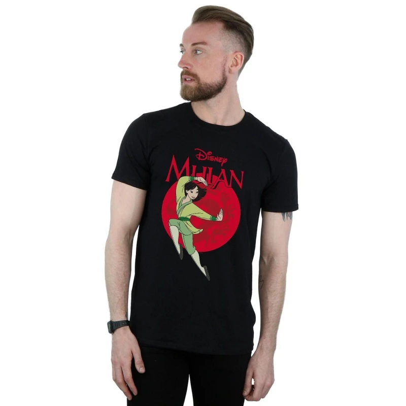 Image of Disney Men Mulan Dragon Circle T-Shirt in Black Size: Small Black S Male 5059308814609