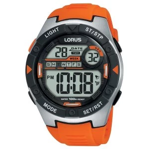 Image of Lorus R2303NX9 Mens Digital Sports Watch with Orange Soft Silicone Strap