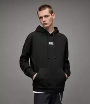 Image of AllSaints Mens Refract Pullover Hoodie, Jet Black, Size: M