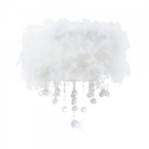Image of Flush Ceiling with White Feather Shade 3 Light Polished Chrome, Crystal