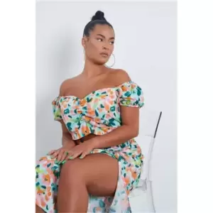 Image of I Saw It First Orange Plus Size Floral Print Milk Maid Puff Sleeve Top - Orange