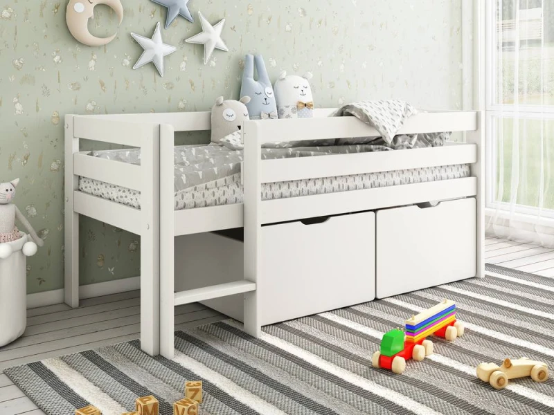 Image of Noomi Shorty Mid Sleeper Bed with Crate Drawer Set in White Size: Junior White Unisex Junior