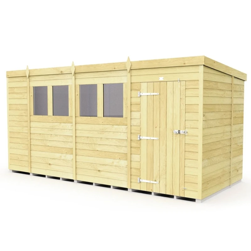 Image of Buttercup Farm 14 x 6 Feet Pent Shed - Single Door W/ Windows - L178 x W417 x H201cm in Brown Brown Unisex