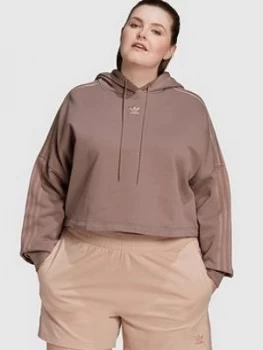 Image of Adidas Originals New Neutral Cropped Hoodie - Plus Size - Dark Brown