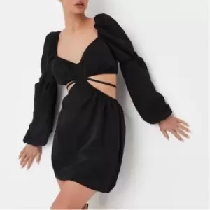 Image of Missguided Puff Sleeve Cut Out Mini Dress - Black