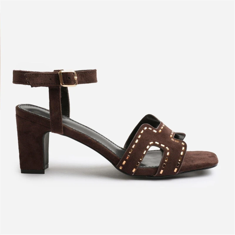 Image of Where's That From 'Tinsley' Low Block Heel With Cut Out Detailing And Diamantes Brown