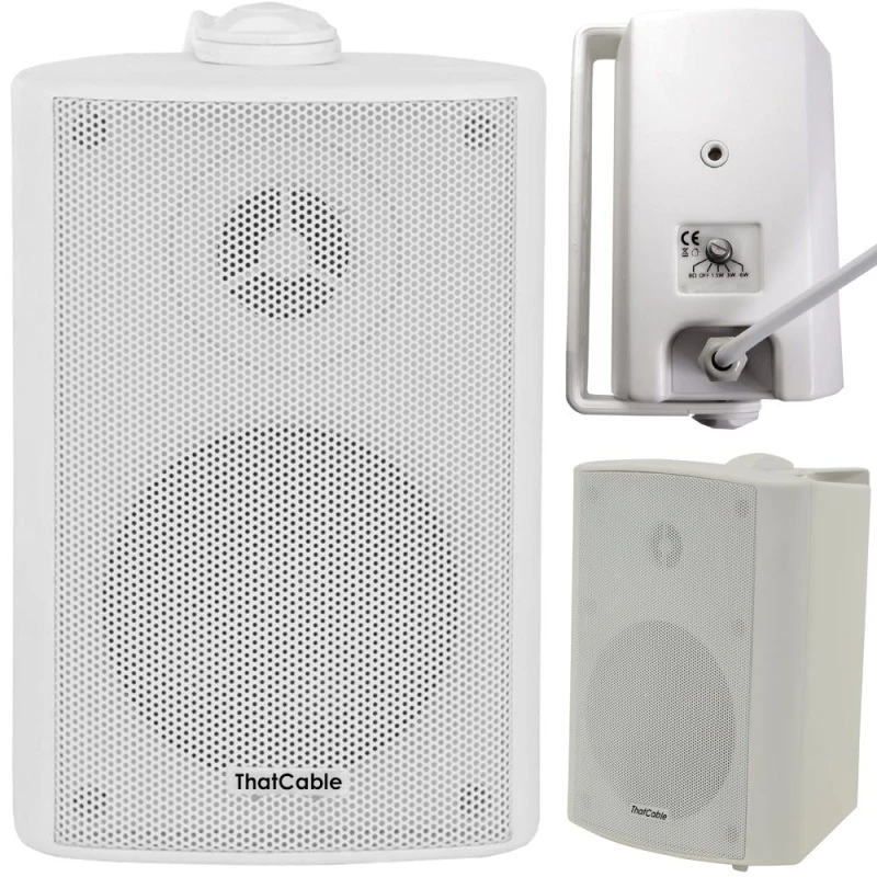 Image of Loops 80W Mini WiFi Stereo Amplifier & 2x 60W 3€ White Outdoor Wall Speaker System White unisex