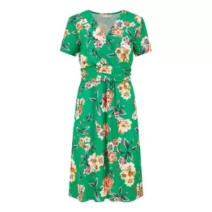 Image of Yumi Green Floral Ruched Waist Dress - Green