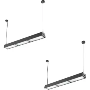 Image of 2 PACK Low Bay Warehouse Pendant Light - 100W Daylight White LED - Matt Black