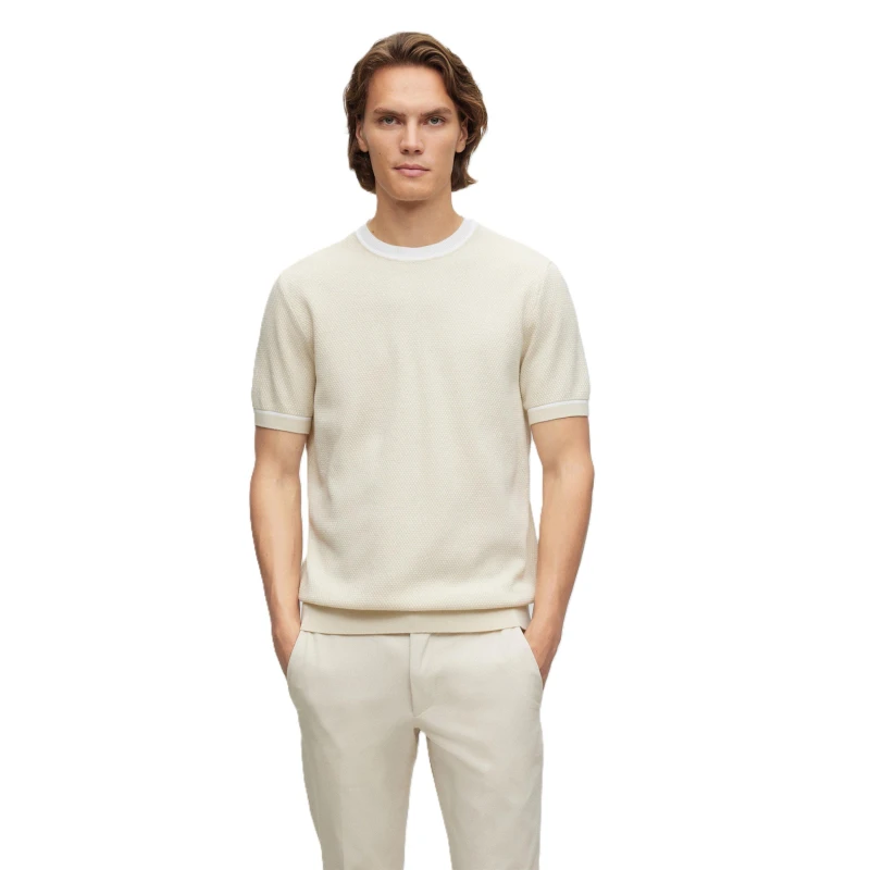 Image of Boss Mens Grosso Knitted T-Shirt, Soft Cotton Open White male 2X Large