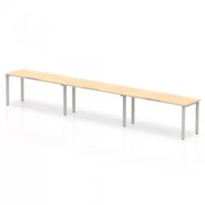 Image of Single Silver Frame Bench Desk 1600 Maple (3 Pod)