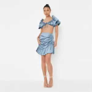 Image of Missguided Ruched Side Mini Skirt Satin - Blue