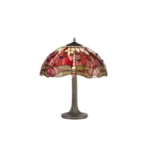 Image of 2 Light Tree Like Table Lamp E27 With 40cm Tiffany Shade, Purple, Pink, Crystal, Aged Antique Brass