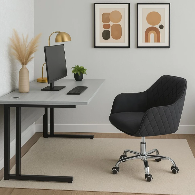 Image of KOSY KOALA KOSY KOALA Grey Office Desk Set with Black Velvet Upholstered Chair Wooden Room Furniture Grey One Size Unisex 5061055341680
