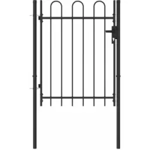 Image of Fence Gate Single Door with Arched Top Steel 1x1.2 m Black Vidaxl Black