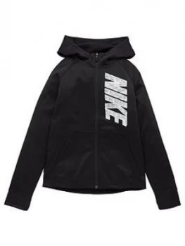 Image of Nike Boys Therma Graphic Full Zip Hoodie - Black/White, Size M