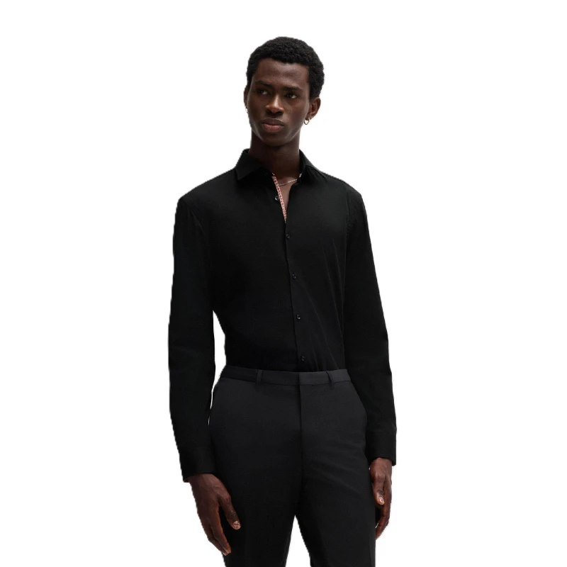 Image of Boss Mens Koey Long Sleeve Oxford Shirt Black male 15.7 inch