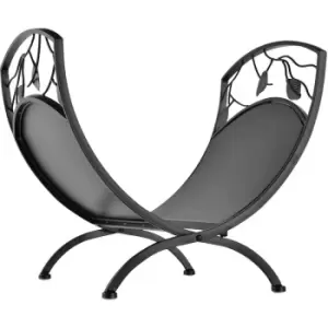 Image of Outsunny - Iron Folding Arced Firewood Log Holder Leaf Scroll Panel Indoor Outdoor