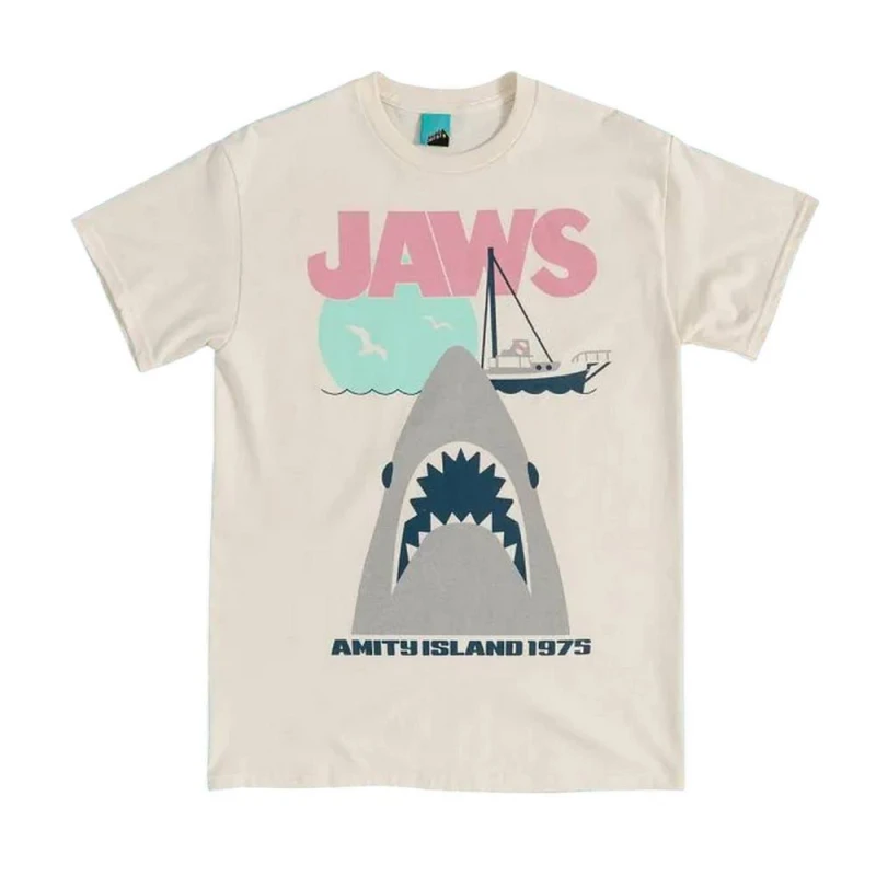 Image of Jaws Mens Shark Cotton T-Shirt in Off-White Size: Small Off-White Male S
