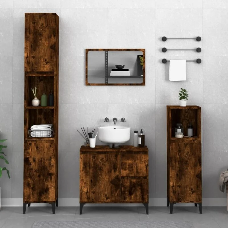 Image of VIDAXL Bathroom Cabinet Smoked Oak 30x30x190cm Engineered Wood Vidaxl 8720845738273