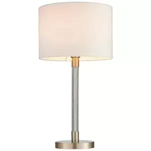 Image of Touch Dimmable Table Lamp Satin Chrome & Shade LED Stem Bedside Feature Light