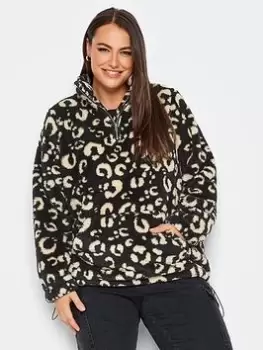 Image of Yours Yours Half Zip Fleece Leopard, Black, Size 18, Women