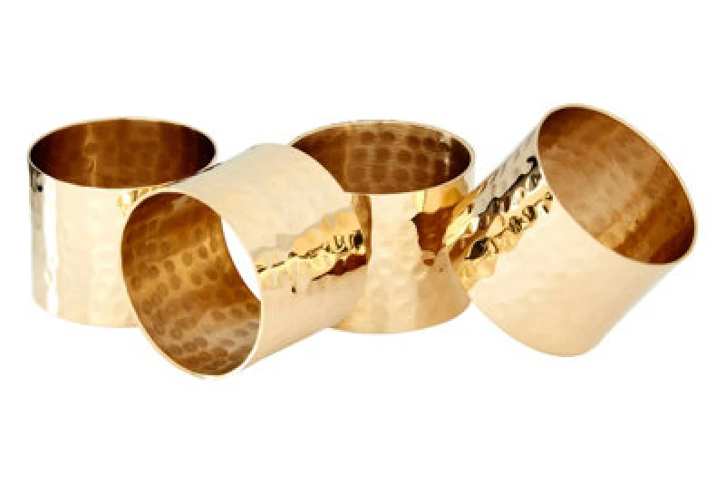 Image of Orsina Versatile Set Of Four Brass Finish Napkin Rings, Elegant Rings For Kitchen, High Quality Napkin Holder