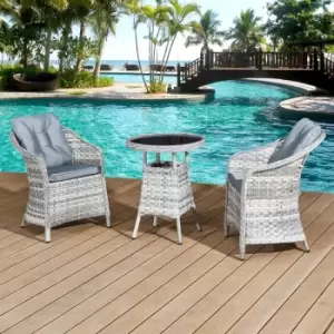 Image of Sicilia Rattan 2 Seat Bistro Set in Dove Grey with Black Glass
