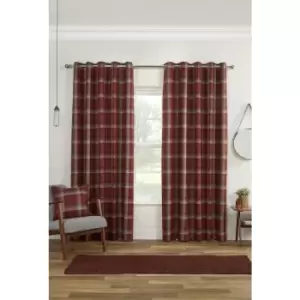 Image of Gorden John Textiles Carnoustie Curtains Blackout Eyelet Woven Check Red 66 x 90'
