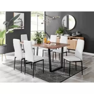 Image of Furniture Box Kylo Brown Wood Effect Dining Table and 6 White Milan Black Leg Chairs
