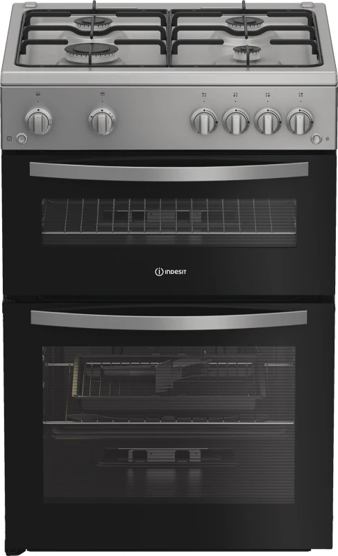 Image of Indesit IDG6GS 60cm wide Double Oven Gas Cooker - Silver - A+/A Rated