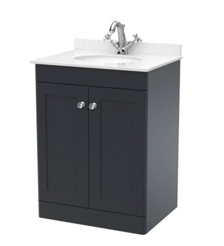 Image of nuie 600mm Floor Standing 2 Door Vanity & Marble Top 1TH - Soft Black CLC1425WR1