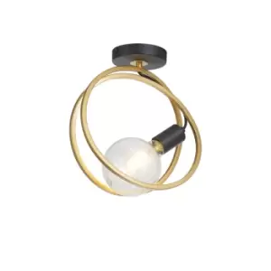 Image of Wales Double Ring Ceiling Lamp Flush, E27, Matt Black, Painted Gold