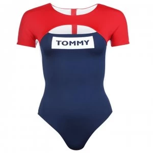 Image of Tommy Bodywear Cap Sleeve Logo Swimsuit - Tango Red