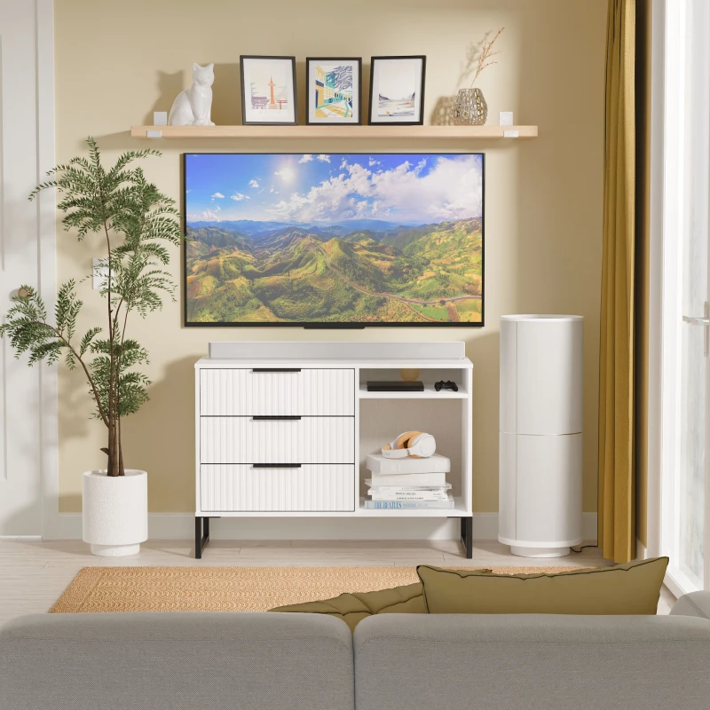 Image of Ready Assembled 2 U Menai 3 Drawer TV Unit (Ready Assembled) in White White Unisex