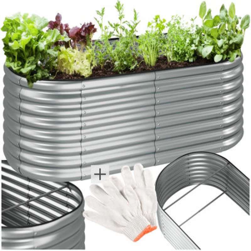 Image of Tectake Raised Bed - For Gardens, 603 Litre Capacity, Galvanised, 160X60X80Cm 160 X 60 X 80 Cm - Silver