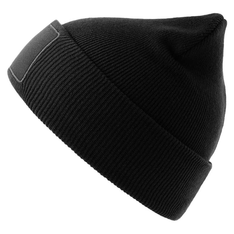 Image of Atlantis Atlantis Men Wind S Patch Double Skin Cuffed Beanie in Black One Size Male 5063693996857