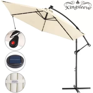 Image of Garden Sun Parasol LED Ø300cm Hanging Umbrella Banana Cantilever Lights Patio Cream