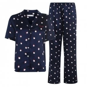 Image of Tommy Bodywear Satin Print Pyjama Set - Navy Blazer